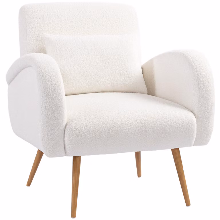 Poltrona - Sedia a dondolo - Divano - Poltrona da lettura - Colore: bianco crema - Rivestimento in pile - Cuscino lombare - Gambe in metallo