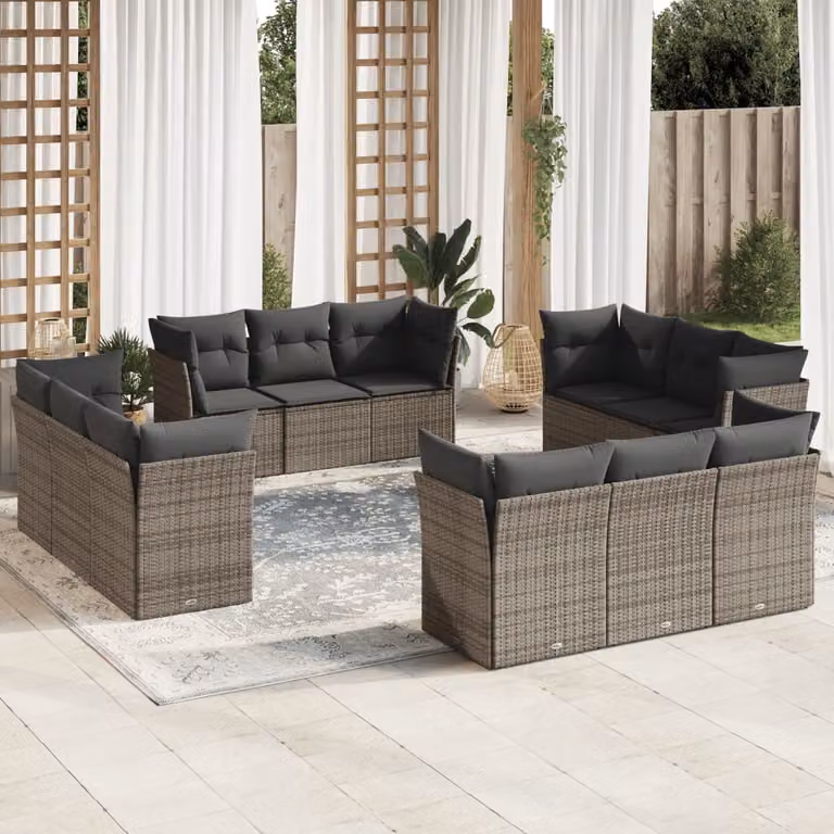 vidaXL Set Divani da Giardino 12 Pezzi in Polyrattan Grigio con Cuscini