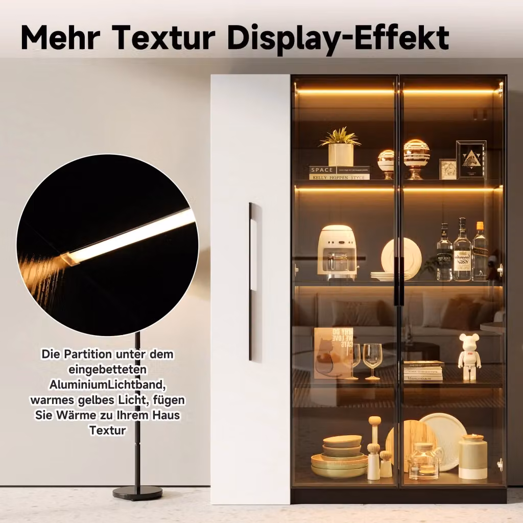 Vetrina REDOM con LED in MDF e Vetro, Nero e Bianco, L/P/H: 110,5 x 35 x 160 cm – 2