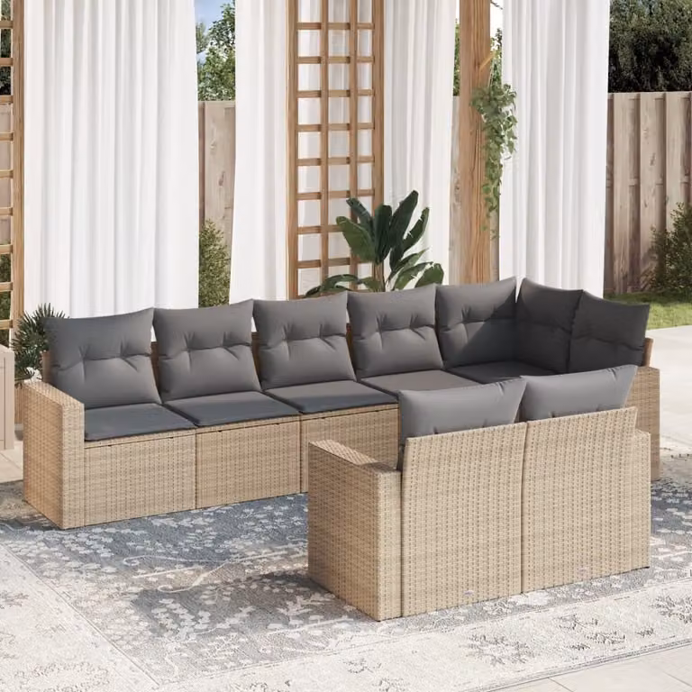 Maison Exclusive - Set Divano da Giardino 8 pz con Cuscini Beige in Polyrattan