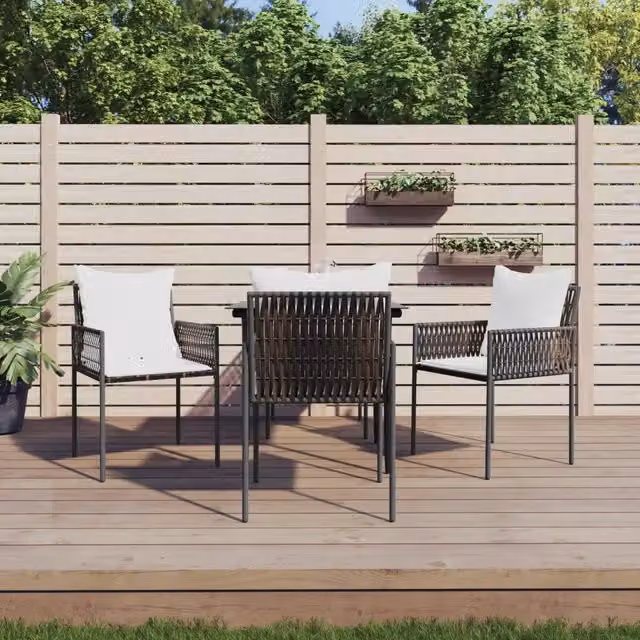 Set di 4 sedie da giardino con cuscini vidaXL in polyrattan marrone e bianco con braccioli L/P/H: 54 x 61 x 83 cm – 1
