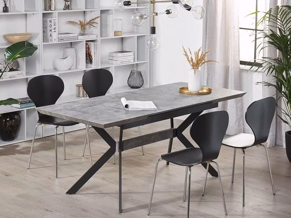 Tavolo da pranzo estensibile Beliani in stile industriale con piano effetto cemento grigio e gambe in metallo nero L/P: 140-180 x 80 cm – 2