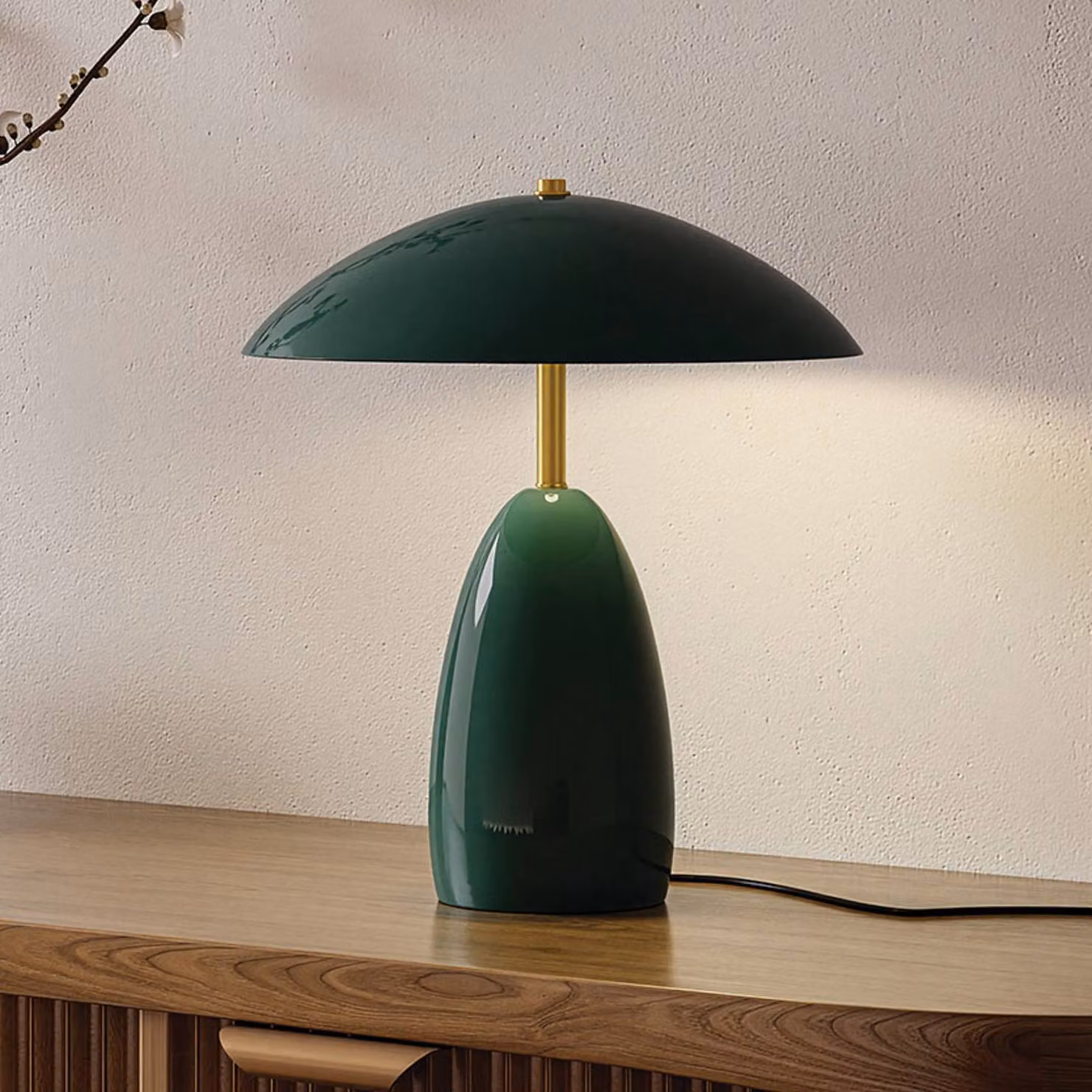 Elstead Lampada da tavolo Poppy, dimmerabile, Verde, Soggiorno / Sala da pranzo, Alluminio, Vintage, Lampada da tavolo