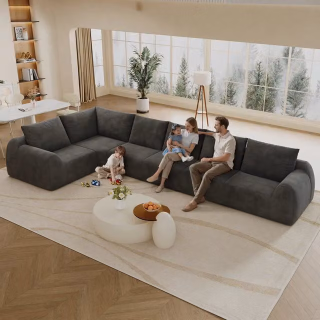 Divano angolare L ¨C Minimal ¨C grigio scuro, tessuto imbottito, 401cm, senza montaggio