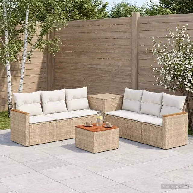 Set di divani 8 pz Beige e Bianco Crema 55 x 55 x 37 cm 3448554