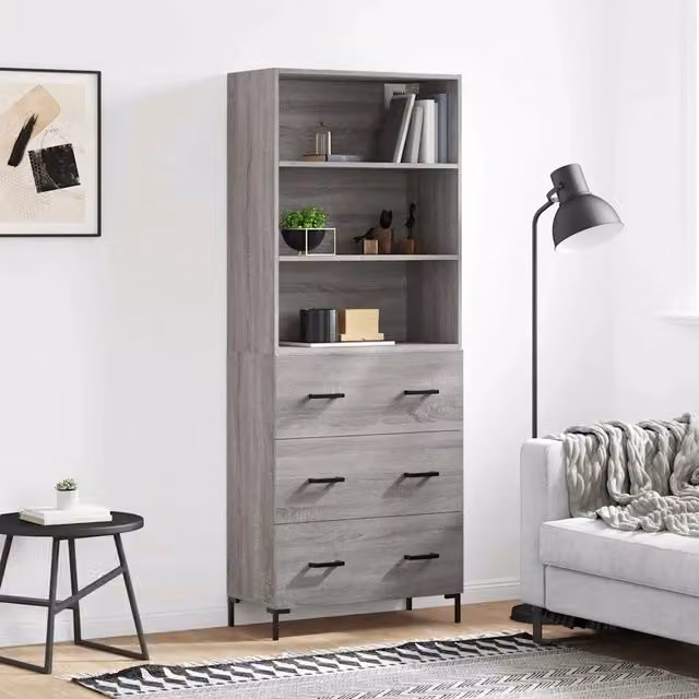 Credenza moderna vidaXL in legno e metallo, colore grigio, L: 69,5 cm, P: 34 cm, H: 180 cm