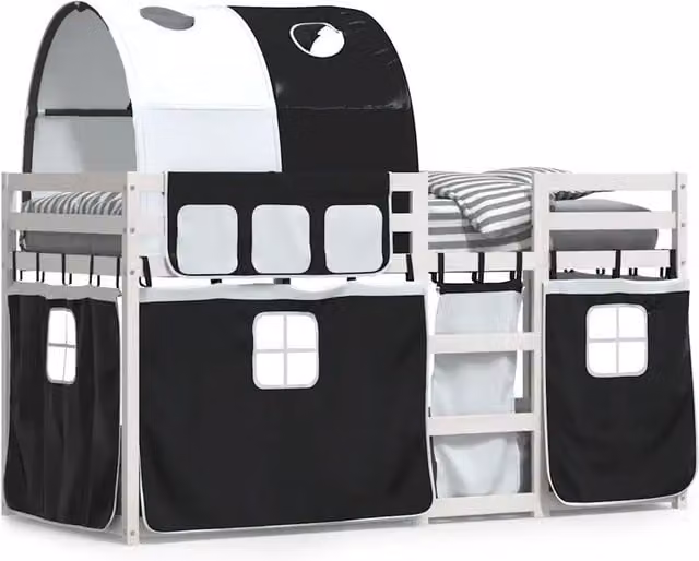 Letto singolo | Letto per adulti | Letto a Castello senza Materasso Bianco e Nero 80x200cm in Pino