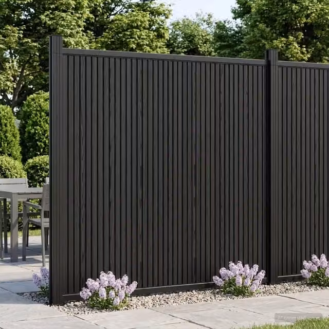 Set di 6 pannelli per recinzione Videx in WPC e alluminio colore nero L: 1055 cm, H: 186,5 cm