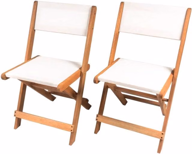 Set di 2 sedie pieghevoli Seoul in legno di acero color beige e bianco per giardino, terrazzo o sala da pranzo