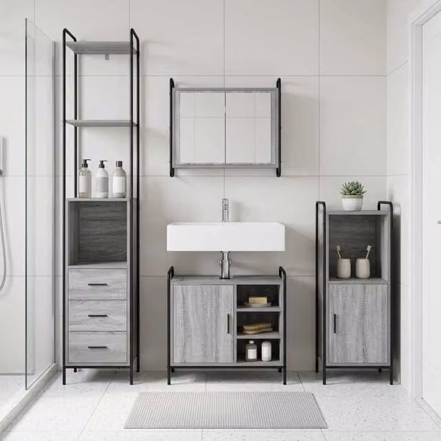 Set di Armadi da Bagno 4 pz Sonoma grigio 40 x 36 x 200,5 cm 3444654