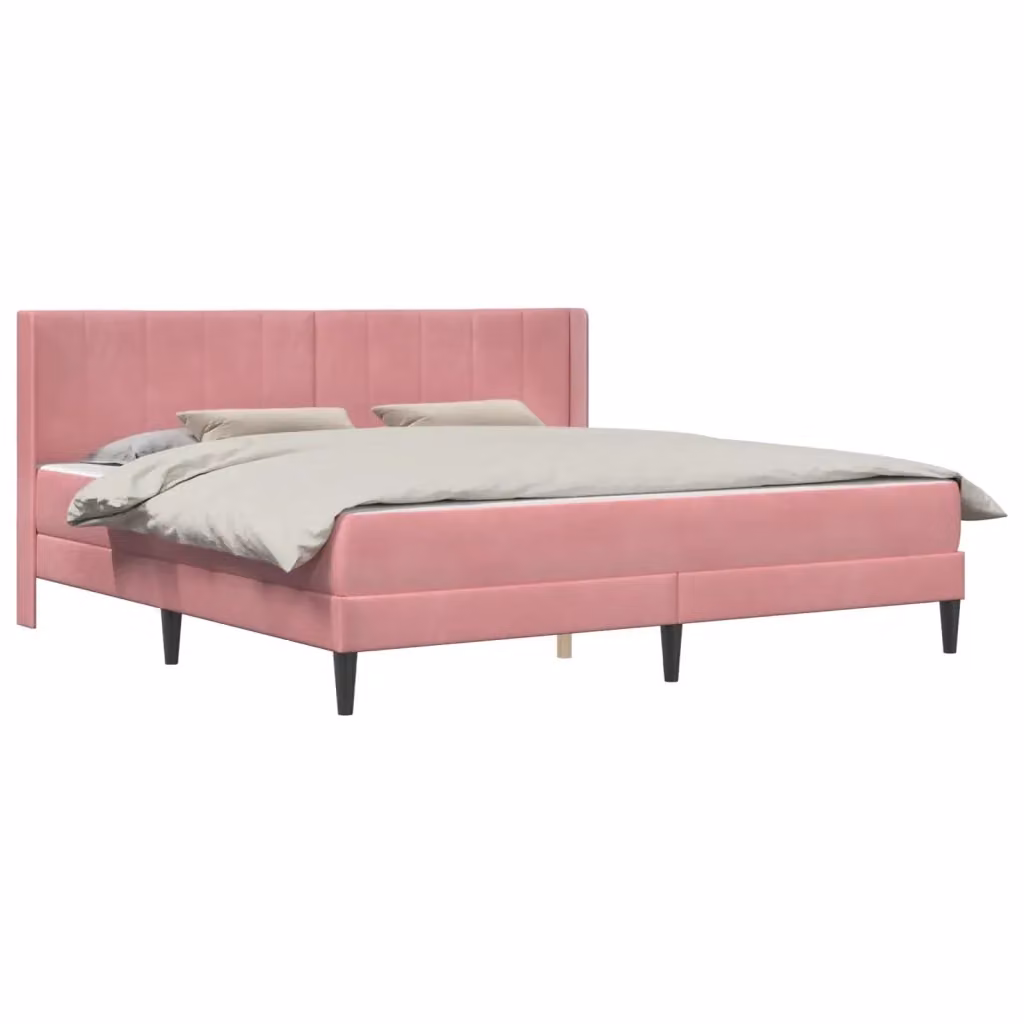 Letto matrimoniale moderno vidaXL in velluto rosa con materasso a molle L/P/H: 200 x 200 x 96 cm – 2