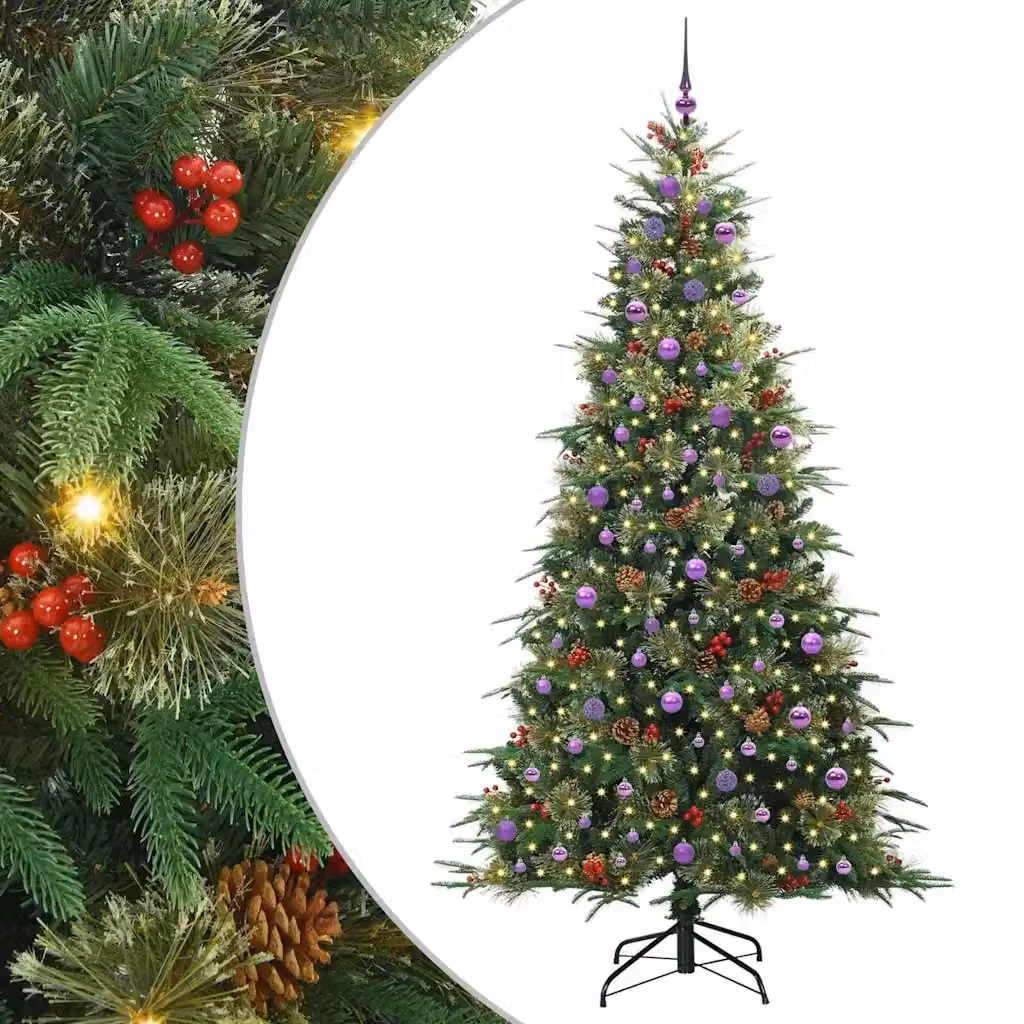 Albero di Natale Artificiale Moderno vidaXL Verde con Luci LED Bianco Caldo e Rami Pieghevoli in PVC e Plastica – 2