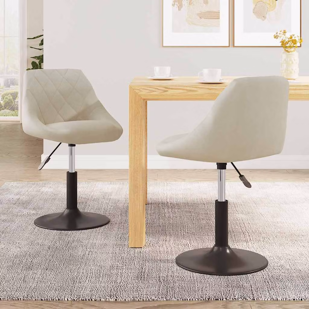 Set di 2 sedie da pranzo girevoli vidaXL in velluto beige e nero con design moderno e base in metallo – 1