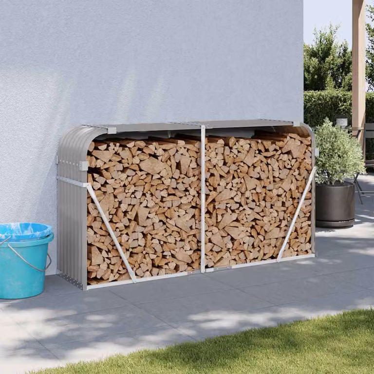Portaceppi vidaXL in acciaio zincato Grigio Chiaro L: 180 cm, P: 45 cm, H: 100 cm