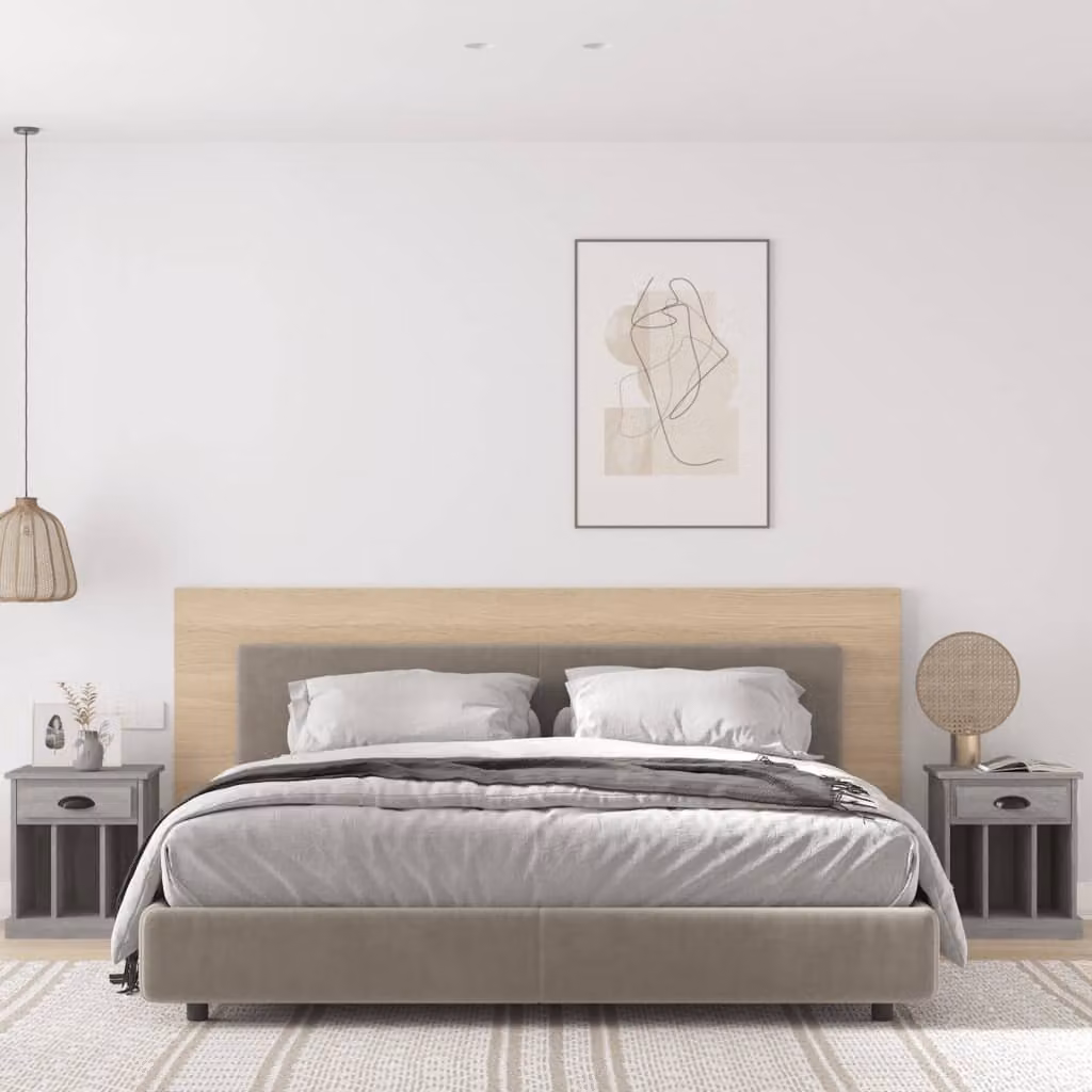 Set di 2 comodini vidaXL moderni in legno e MDF, colore grigio, L 43 cm x P 36 cm x H 50 cm