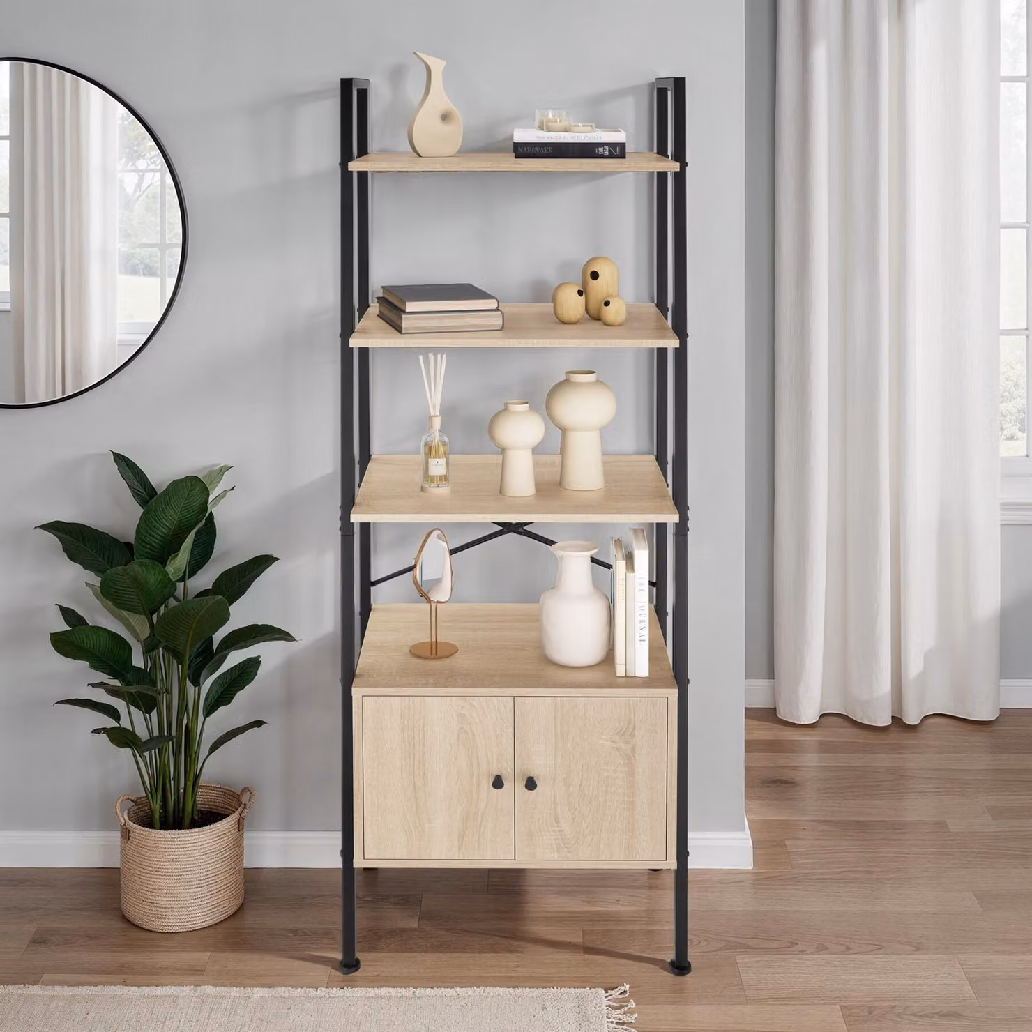 Scaffale a scala Brentwood Tectake in stile industriale, colore rovere Sonoma e marrone, L: 57,5 cm, H: 173 cm – 2