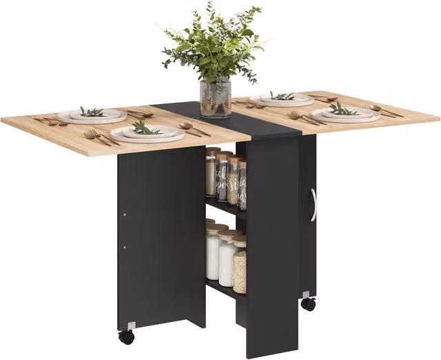 Tavolo da pranzo pieghevole Minimal con ruote in rovere e nero L: 140 cm, P: 75 cm, H: 74 cm