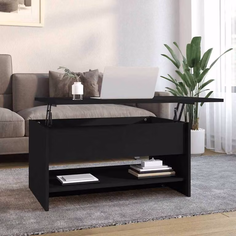 vidaXL Tavolino da Salotto Moderno Nero con Meccanismo di Sollevamento in Legno L: 80 cm, P: 50 cm, H: 40 cm