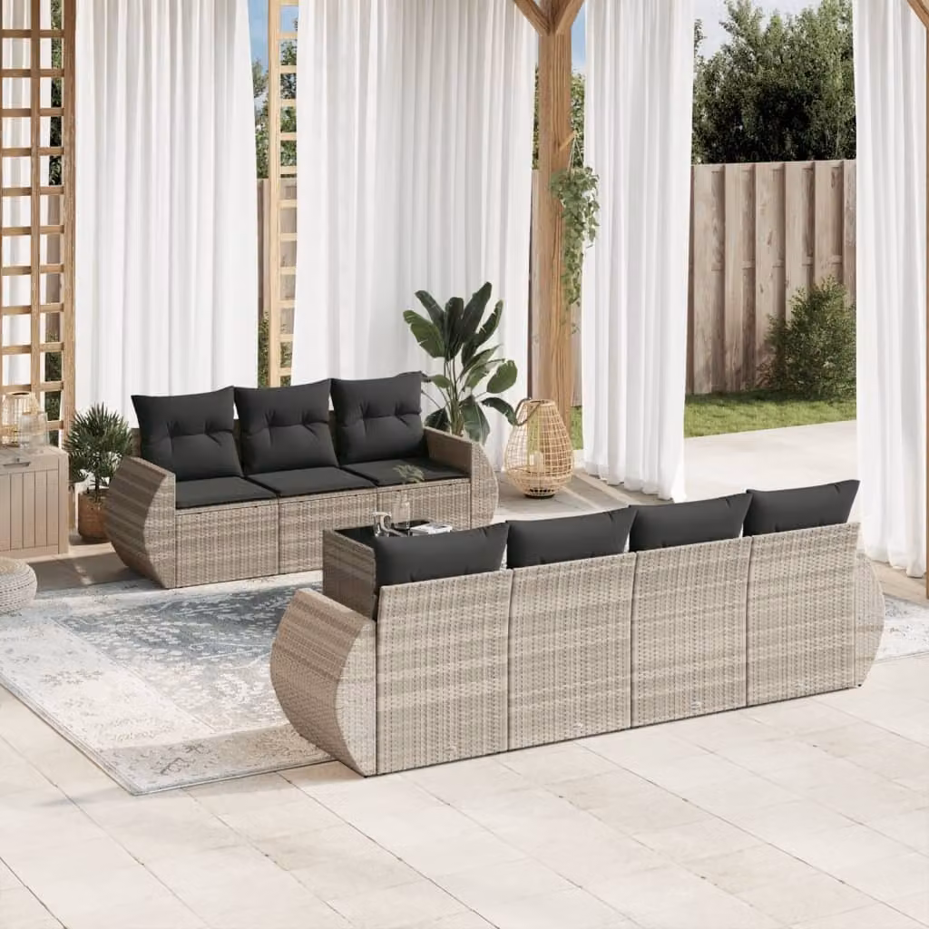 Maison Exclusive - Set Divano da Giardino 8pz con Cuscini Grigio Chiaro Polyrattan