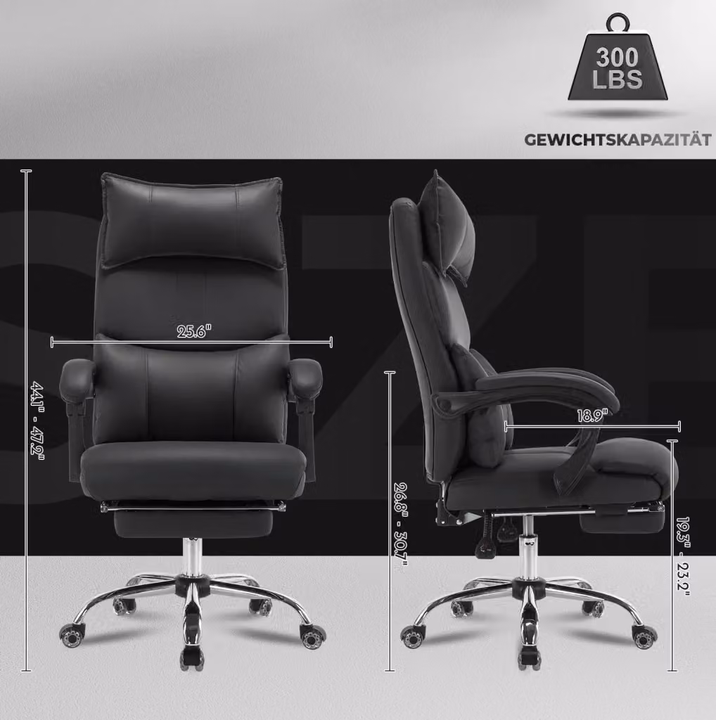 Sedia da ufficio ergonomica MODFU con poggiatesta e poggiapiedi, colore nero, in tessuto e similpelle – 2