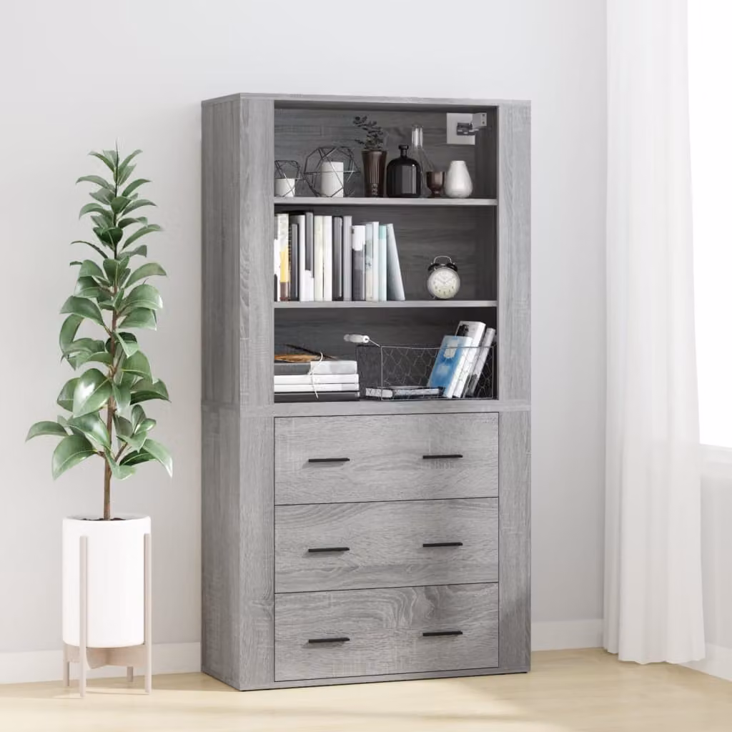 Credenza vidaXL in legno multistrato Grigio Sonoma, design minimalista e sospesa, L: 70 cm, P: 33 cm, H: 80 cm