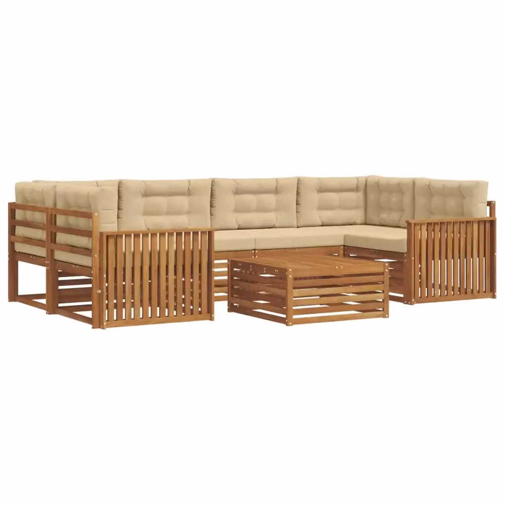 Set di divani da esterno vidaXL a forma di L in legno di acacia con tavolino, colore beige e sabbia, composto da 7 pezzi con cuscini inclusi – 2