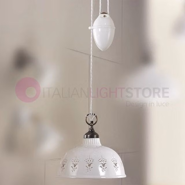 MASSERIA Lampadario Saliscendi in Ceramica e Ottone Rustico Country