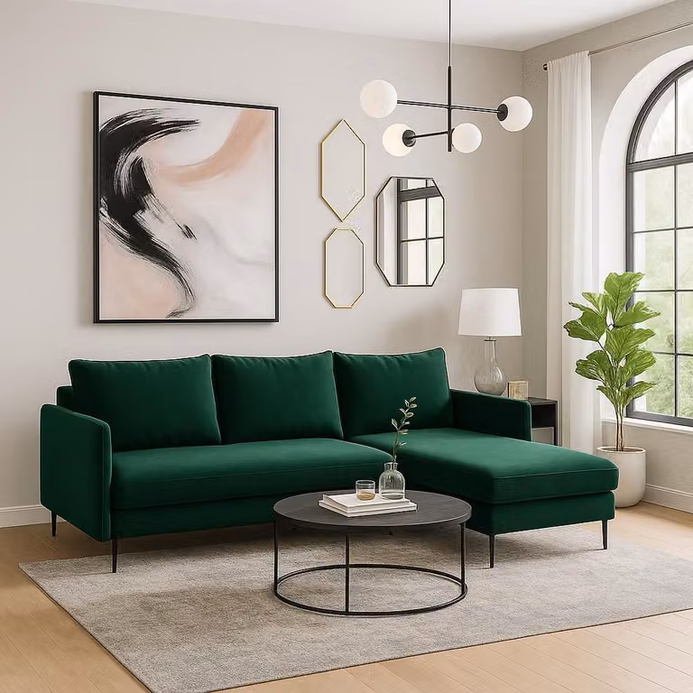 Divano angolare GUTTO Divano letto BELLISSIMA verde con funzione letto Divano in velluto velour con box letto e contenitore