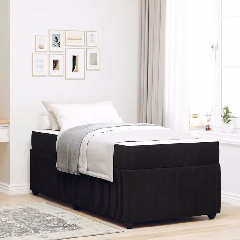 Struttura letto moderna vidaXL in tessuto nero con materasso, L/P/H: 90 x 200 x 66 cm