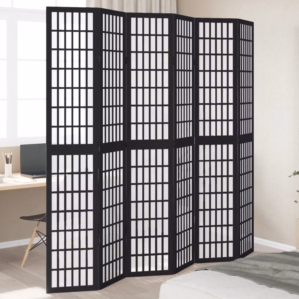 Divisorio Ambienti vidaXL con 6 Pannelli in Legno Massello di Paulownia Nero Opaco H: 220 cm, L: 215 cm