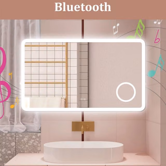 AICA Specchio da bagno 100 x 60 cm, dimmerabile, Blue tooth, Funzione Memoria, antiappannamento, 3 colori, Magnificatore