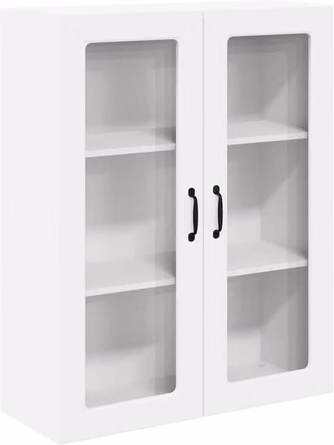 Mobile da cucina moderno HELLOSHOP26 in legno composito bianco con ante in vetro e ripiani interni L: 80 cm, P: 31 cm, H: 100 cm