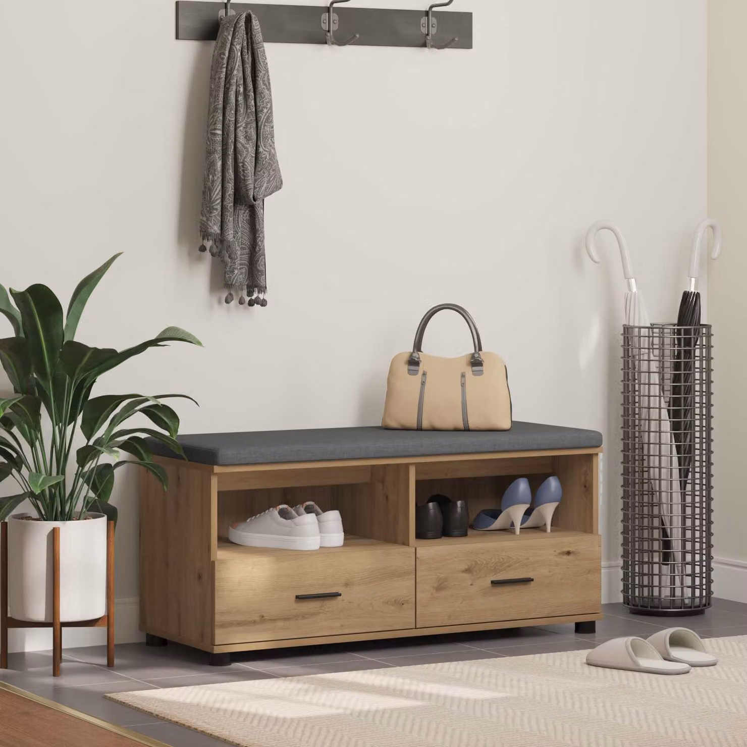 vidaXL Panca per ingresso con scarpiera moderna in rovere marrone L: 100 cm, P: 38 cm, H: 46 cm