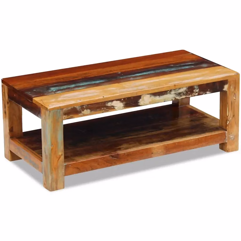 Tavolino da caffè rettangolare vidaXL in legno massello di recupero marrone L: 90 cm, P: 45 cm, H: 35 cm – 2