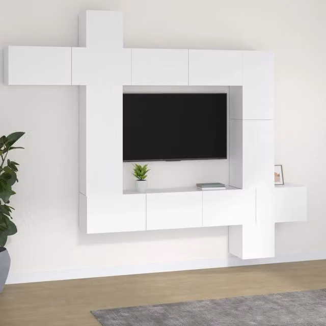 Set di mobili porta TV moderno vidaXL in legno bianco da soggiorno con montaggio a parete – 1