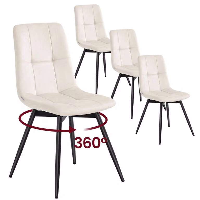 Sedie girevoli in velluto con piedini antigraffio, Beige Cappuccino