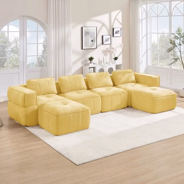 Divano modulare 344x162x67 cm senza struttura antiscivolo in poliestere giallo