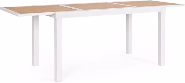Tavolo Allungabile da Esterno 140-210x77x75h cm in Alluminio e Polywood Hilija Naturale e Bianco