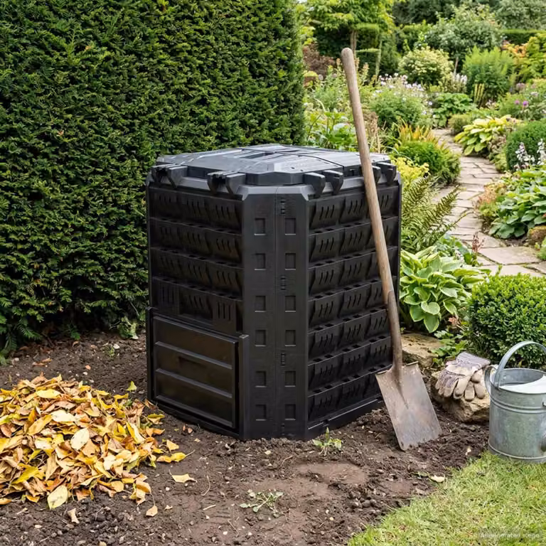 Compostiera da giardino vidaXL in plastica nera L 71 x P 71 x H 81,5 cm
