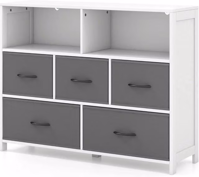Cassettiera portaoggetti con 5 cassetti e 2 ripiani 100 x 30 x 78 cm pratica e versatile realizzata in MDF bianco 20_0019404