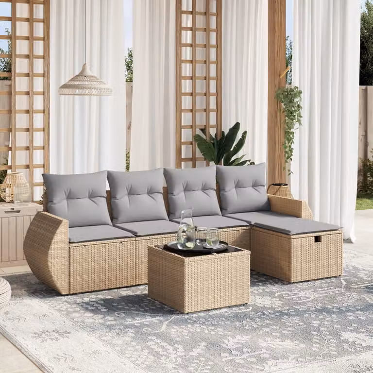 vidaXL Set Divano da Giardino a L 6 pz con Cuscini Beige e Grigio in Polyrattan e Acciaio