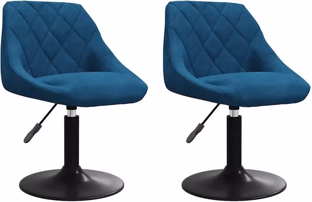 Set di 2 sedie da pranzo girevoli a 360 gradi in velluto blu con struttura in metallo e plastica, design moderno per cucina e sala da pranzo