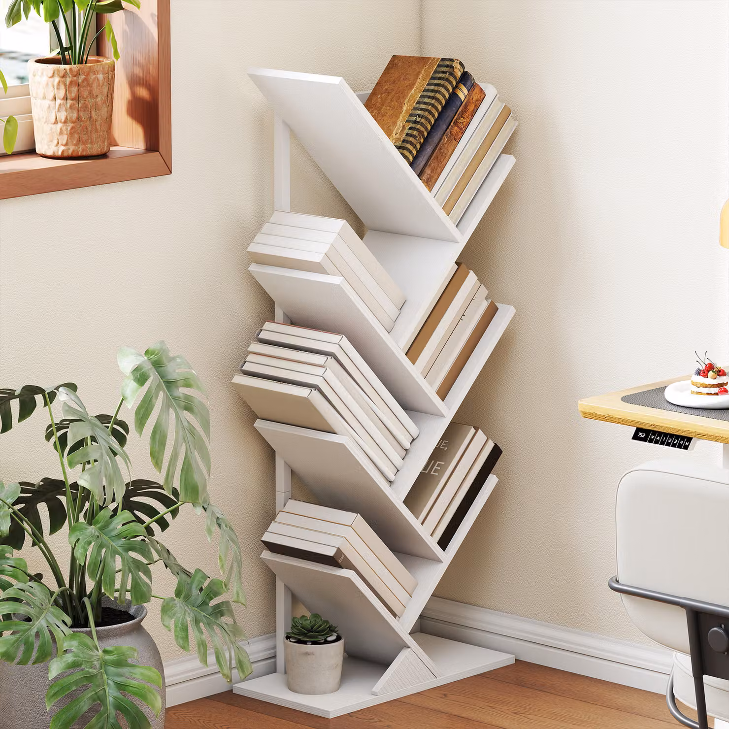 Libreria contenitore ad albero HOMCOM con 7 livelli in metallo e MDF, colore bianco – 2