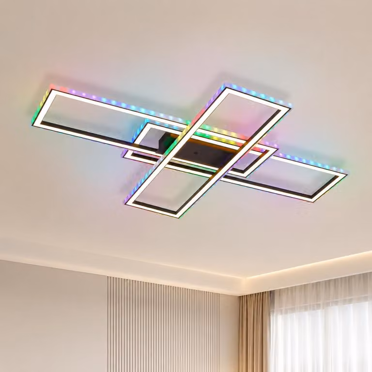 ZMH Lampada a soffitto LED RGB, 100 cm, 50W, dimmerabile con telecomando, cambio colore, ideale per camera da letto, soggiorno, cucina, corridoio, colore nero