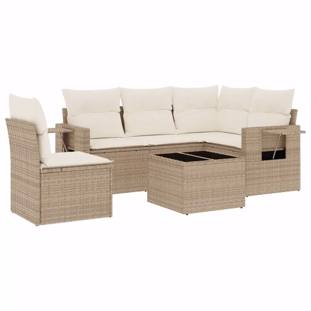 Set Divano da Giardino a L vidaXL 6 Pezzi con Cuscini Beige e Tavolino in Polyrattan e Metallo – 2