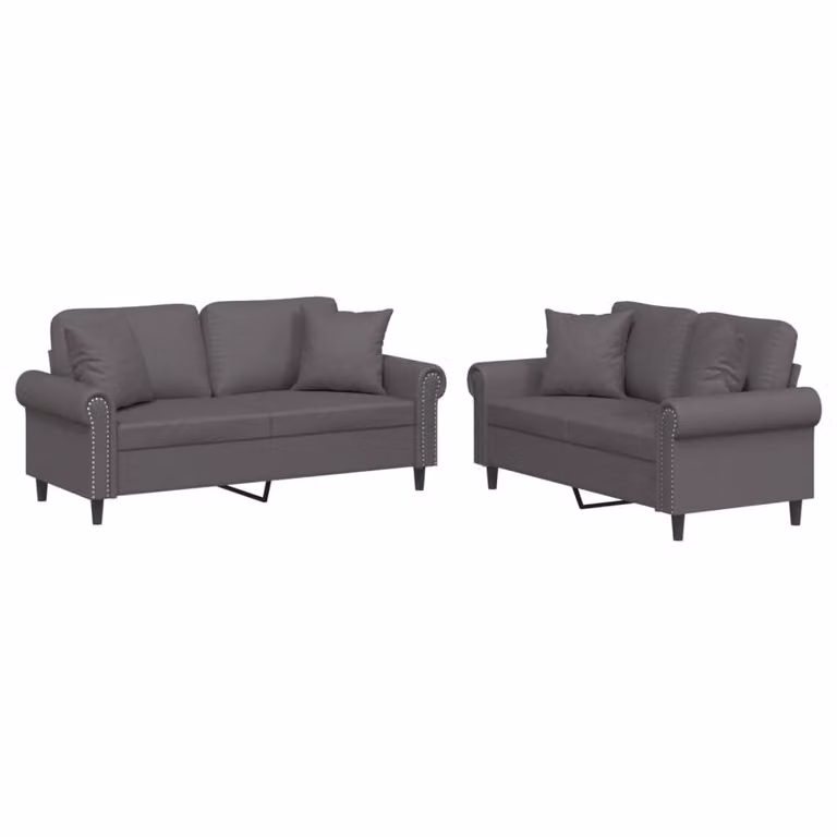 Set di Divani 2 pz con Cuscini Grigio in Pelle finta