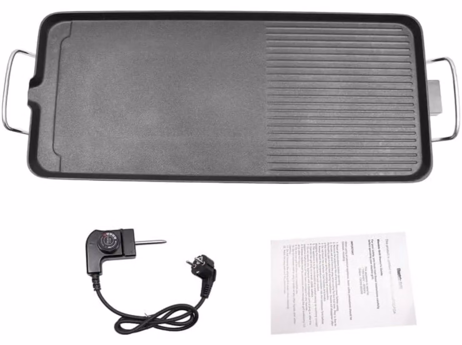 Griglia elettrica da tavolo - Piastra di cottura 68 x 28 cm - 1500 W - Rivestimento antiaderente - Termostato regolabile - Contenitore raccogli grassi - Maniglie resistenti al calore