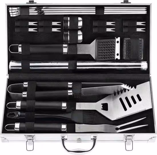 Set da barbecue per grigliate all'aperto con tappetini e valigetta - Set da barbecue in acciaio inossidabile per uomini e donne