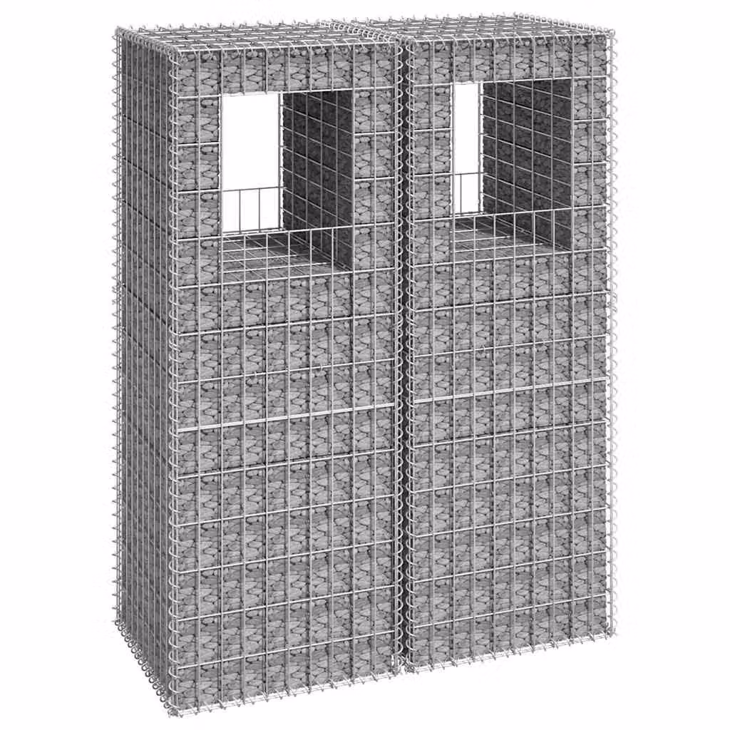 Set di 2 Cesti a Gabbione a Torre vidaXL in Metallo Argento L/P/H: 50 x 50 x 140 cm – 1
