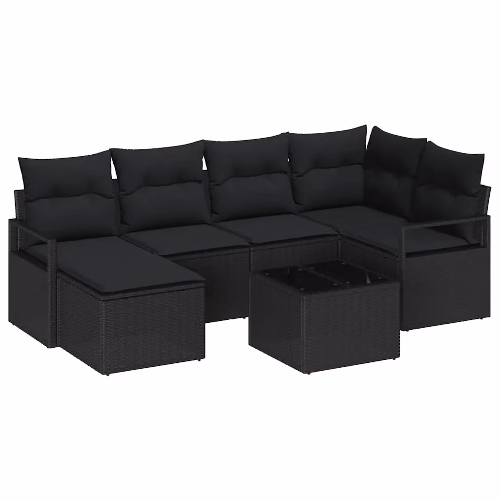 Set di divani da giardino vidaXL 7 pezzi in rattan nero con cuscini e tavolino da esterno – 2
